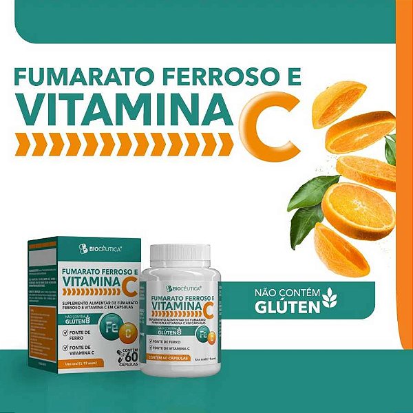 FUMARATO FERROSO E VITAMINA C 60 CAPS CX/12 - BIOCEUTICA