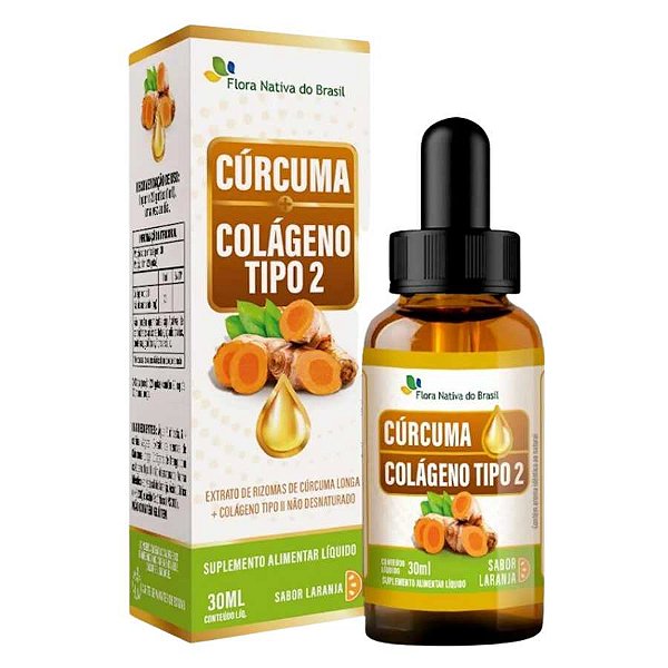 CURCUMA + COLAGENO TIPO 2 GOTAS 30ML (SABOR LARANJA) CX/24 - FLORA NATIVA