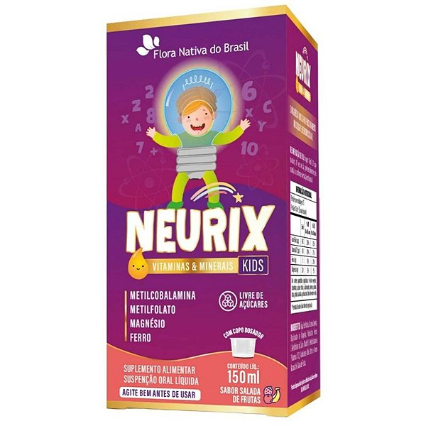 KIDS - NEURIX (Mg, Fe, Metilfolato e B12) Sabor Salada de Frutas 150mL - FLORA NATIVA