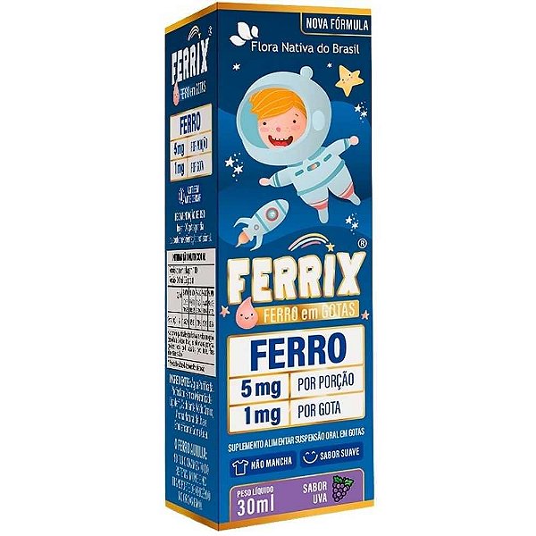 KIDS - FERRIX (Ferro 5mg/porcao) 30ml Sabor Uva CX/24 - FLORA NATIVA