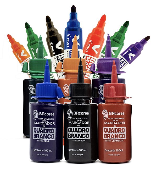 KIT - 100 ML Tinta Quadro Branco + Pincel Marcador V-Board Master