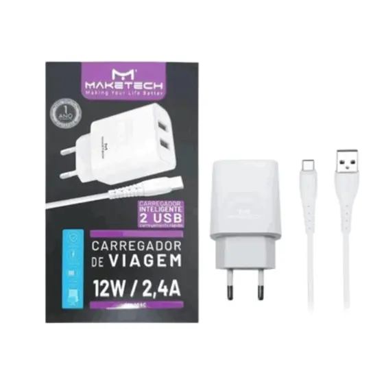 CARREGADOR MOD. CM-109C 2.4A BRANCO MARCA MAKETECH