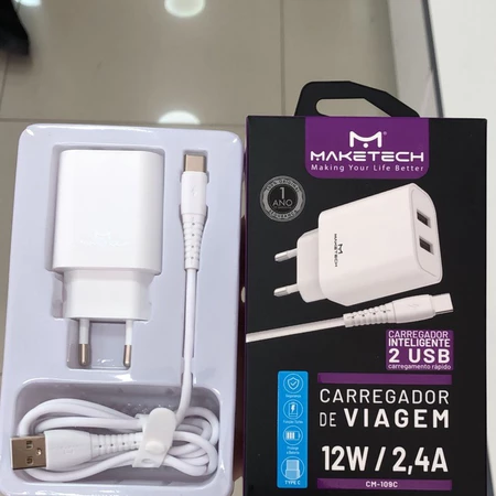 CARREGADOR MOD. CM-109I 2.4A BRANCO MARCA MAKETECH
