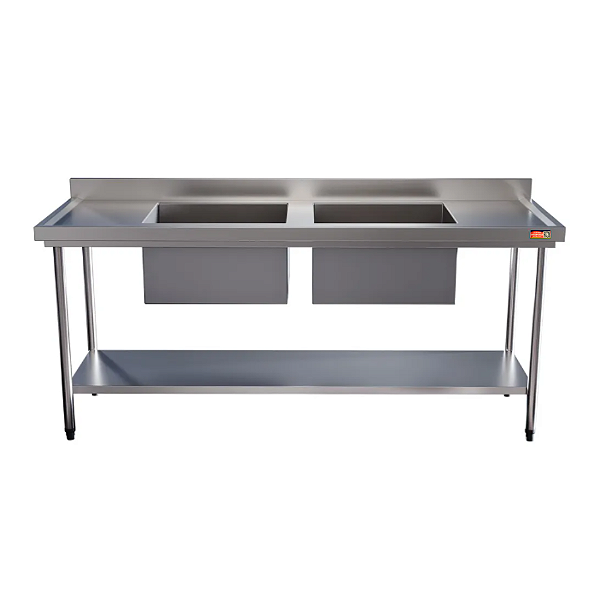 Mesa Pia Aço Inox Industrial Com Duas Cubas 50x40x25cm - 140x70x90cm