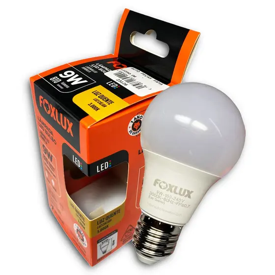 Kit 50 lâmpadas 9w Foxlux  luz quente