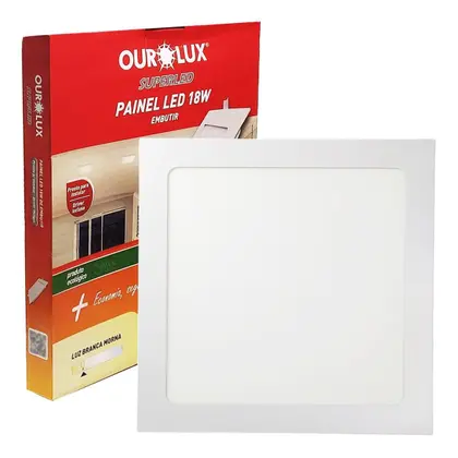 Painel LED Embutir Quadrado 18W Branco