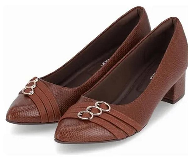 Sapato Fem Piccadilly Salto Baixo 739083 Conhaque