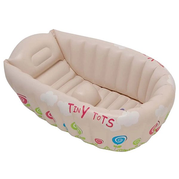 Banheira Inflável Dobrável Infantil Bebe Viagem - Bege