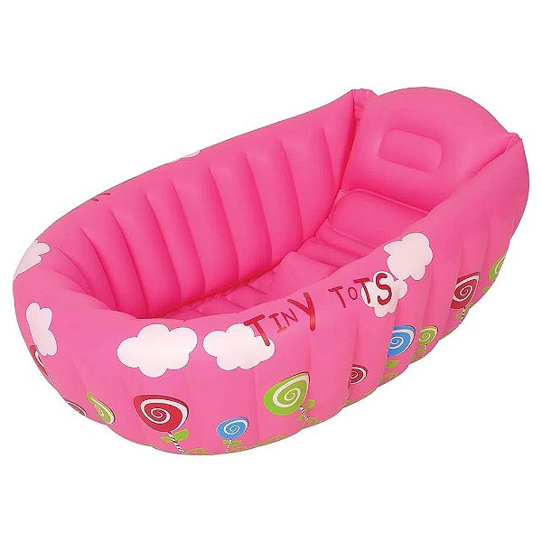 Banheira Inflável Dobrável Infantil Bebe Viagem - Rosa