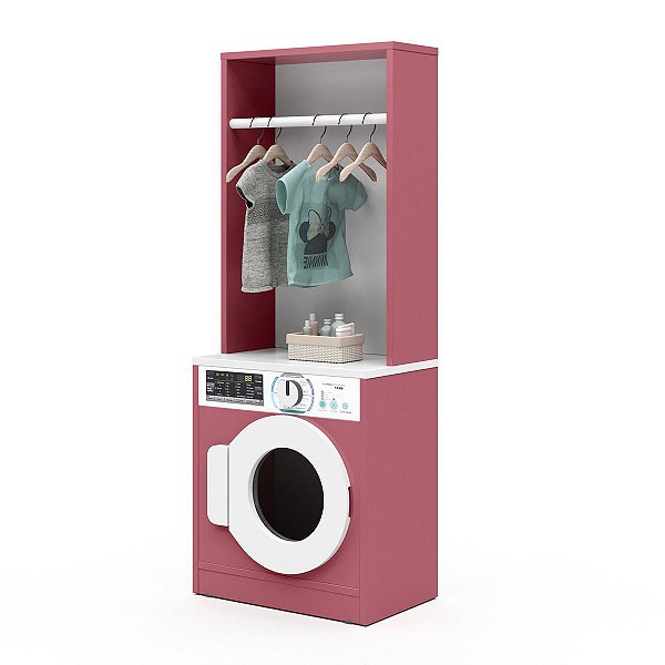 Lavanderia Infantil Diana Máquina Lavar e Cabideiro Branco/Rosa