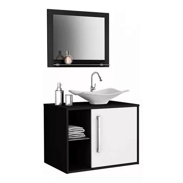 Conjunto Gabinete Baden Bechara Banheiro Preto e Branco