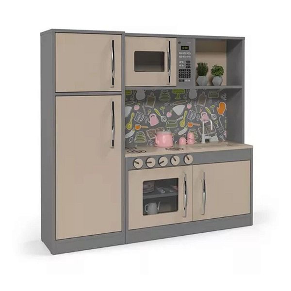 Cozinha Infantil com Refrigerador Diana em MDF Cinza