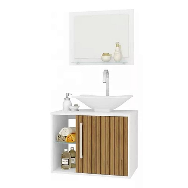 Conjunto Gabinete Baden Bechara Banheiro Branco Ripado