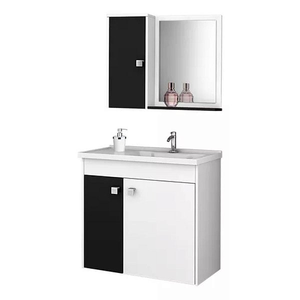 Conjunto Armário/Gabinete Munique Branco/Preto Fosco