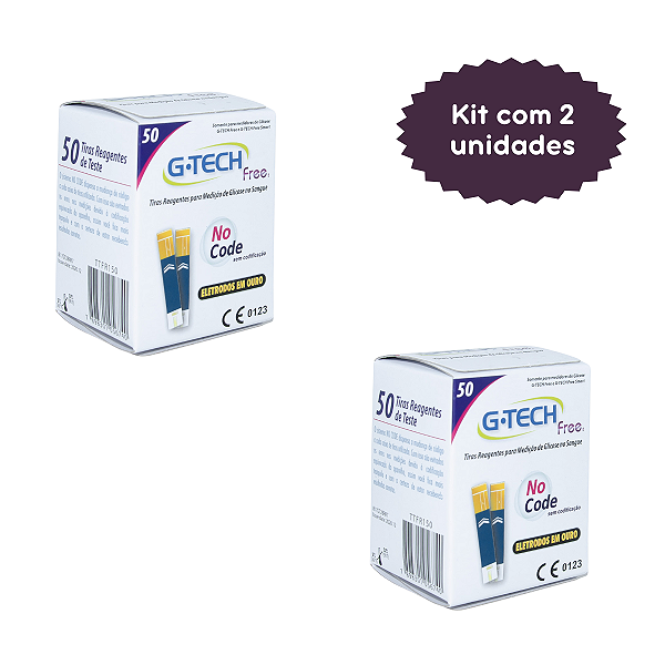 Kit 2 Frascos Tiras Reagentes G-Tech Free 1 Frasco C/ 50 Tiras - 100 total