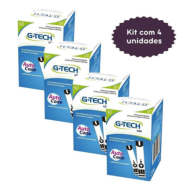 Kit 4 Frascos Tiras de teste G-Tech Free Lite C/ 50 tiras - 200 total
