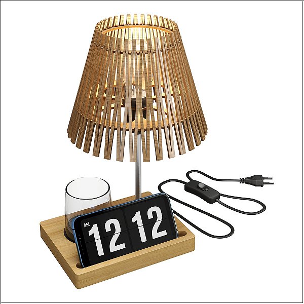 Luminária Fly De Mesa MDF Laminado Freijo 29cm X 23Cm Ofertamo Madeira Natural