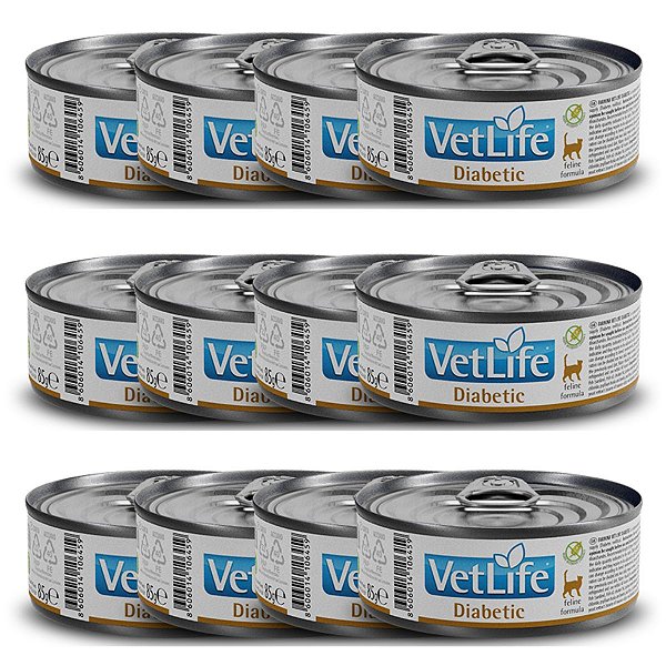Kit c/ 12 Vet Life Diabetic Ração Úmida p/ Gatos 85g