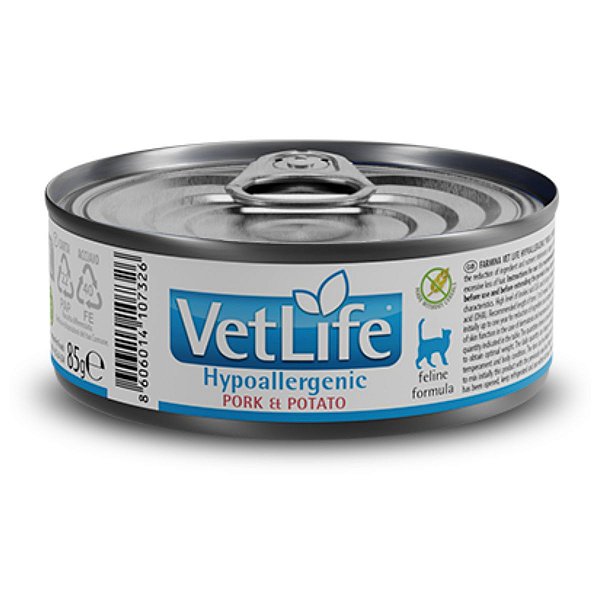 Vet Life Hypoallergenic Pork & Potato Ração Úmida p/ Gatos 85g - 1 un