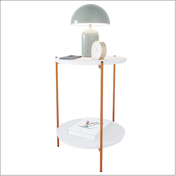Mesa De Apoio Lateral Duda Branco/Bronze