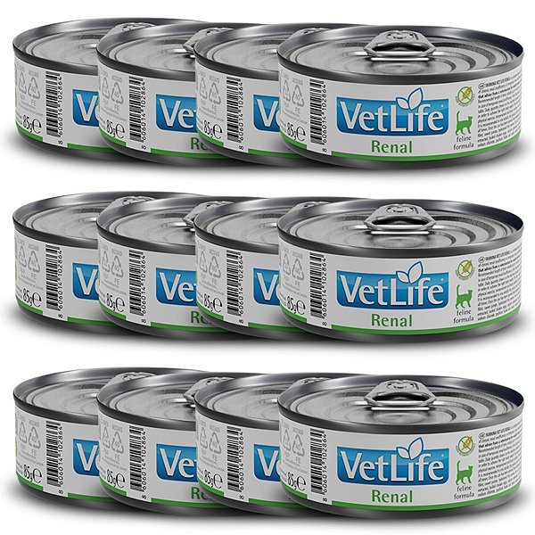 Kit c/ 12 Vet Life Renal Ração Úmida p/ Gatos 85g