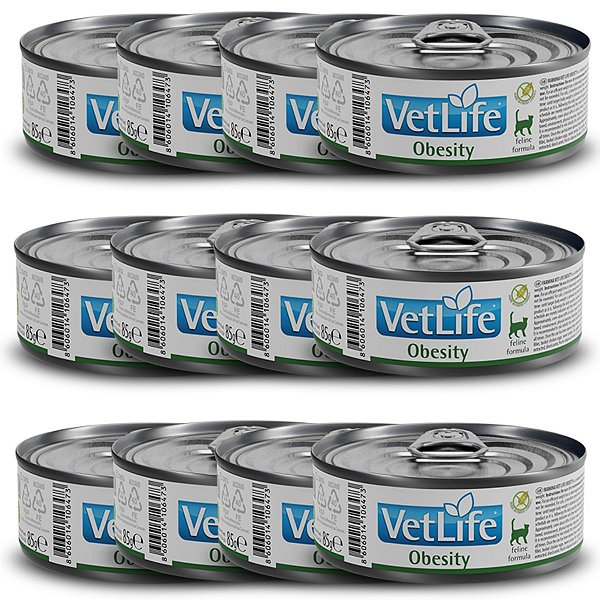 Kit c/ 12 Vet Life Obesity Ração Úmida p/ Gatos 85g