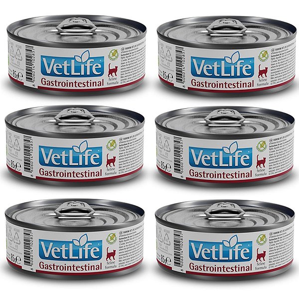 Kit c/ 6 Vet Life Gastrointestinal Ração Úmida p/ Gatos 85g