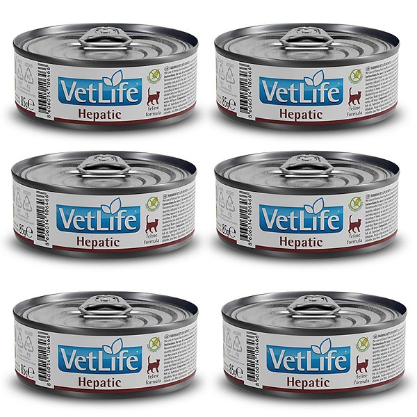 Kit c/ 6 Vet Life Hepatic Ração Úmida p/ Gatos 85g