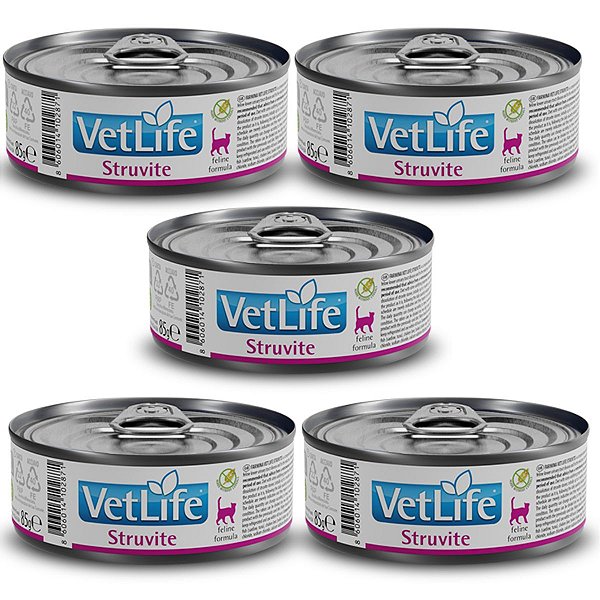 Kit c/ 5 Vet Life Struvite Ração Úmida p/ Gatos 85g