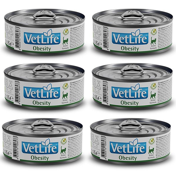 Kit c/ 6 Vet Life Obesity Ração Úmida p/ Gatos 85g