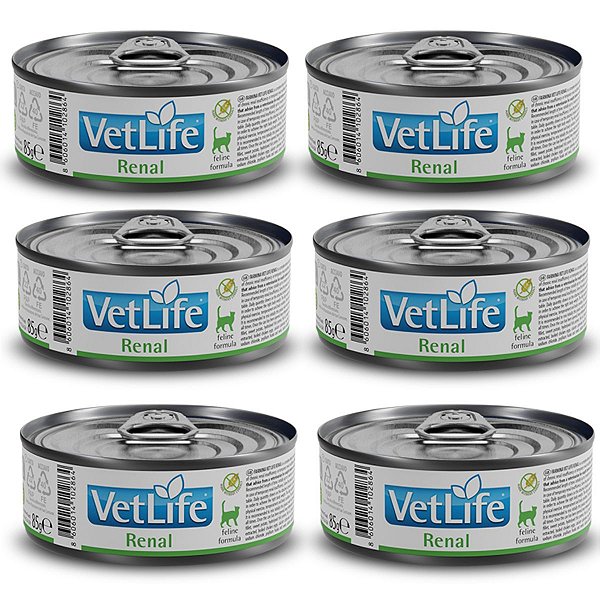 Kit c/ 6 Vet Life Renal Ração Úmida p/ Gatos 85g