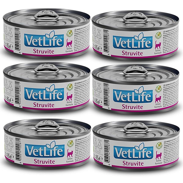 Kit c/ 6 Vet Life Struvite Ração Úmida p/ Gatos 85g