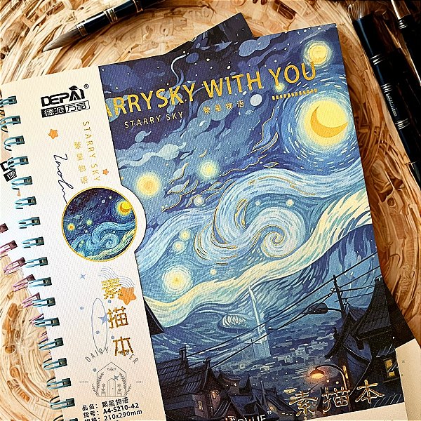 Caderno Desenho Noite Estrelada