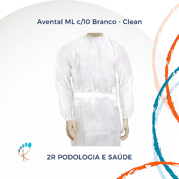 Avental Descartável Manga Longa Branco | C/10 Unidades