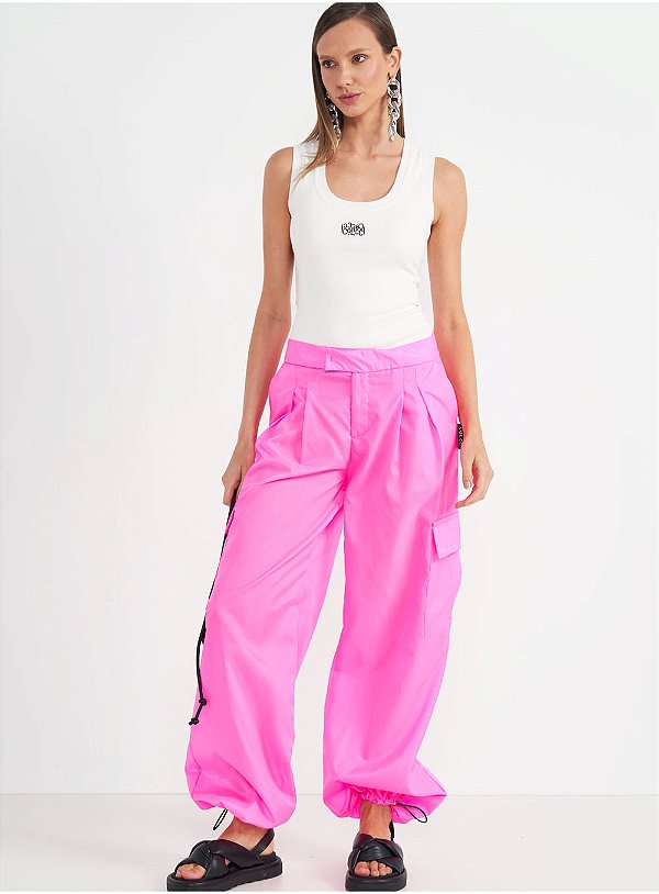 Calça Cargo Colcci Com Elástico Rosa 42 - Izibida