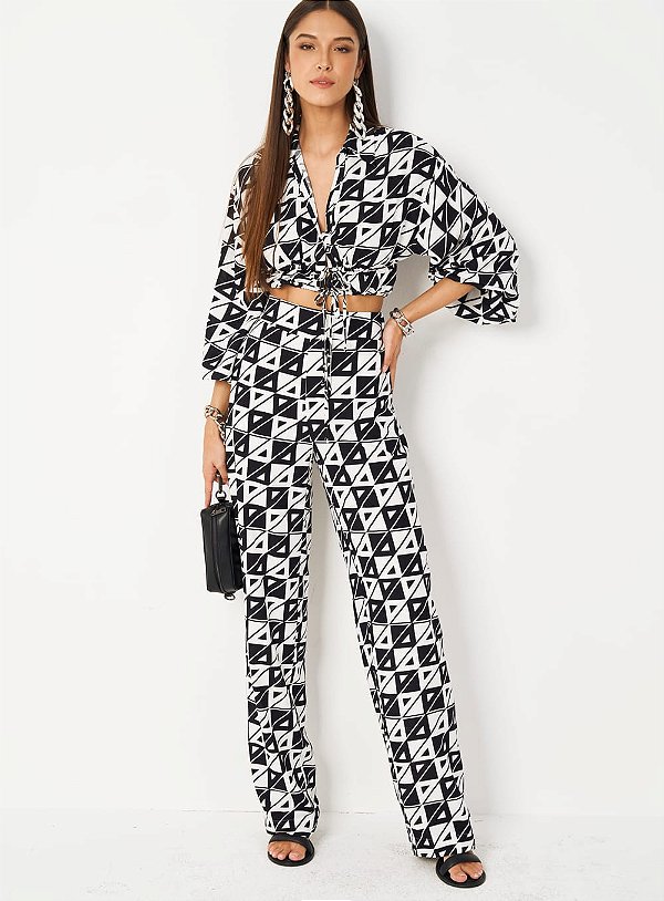 Calça Colcci Reta Geometric Bicolor - Izibida