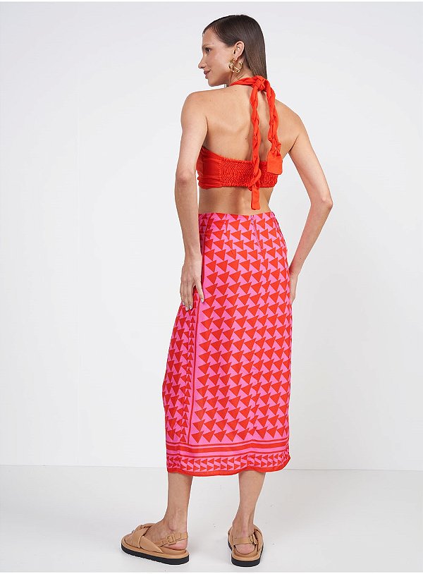 Saia Colcci Midi Com Sobreposição Estampa Geometrica 38 - Izibida