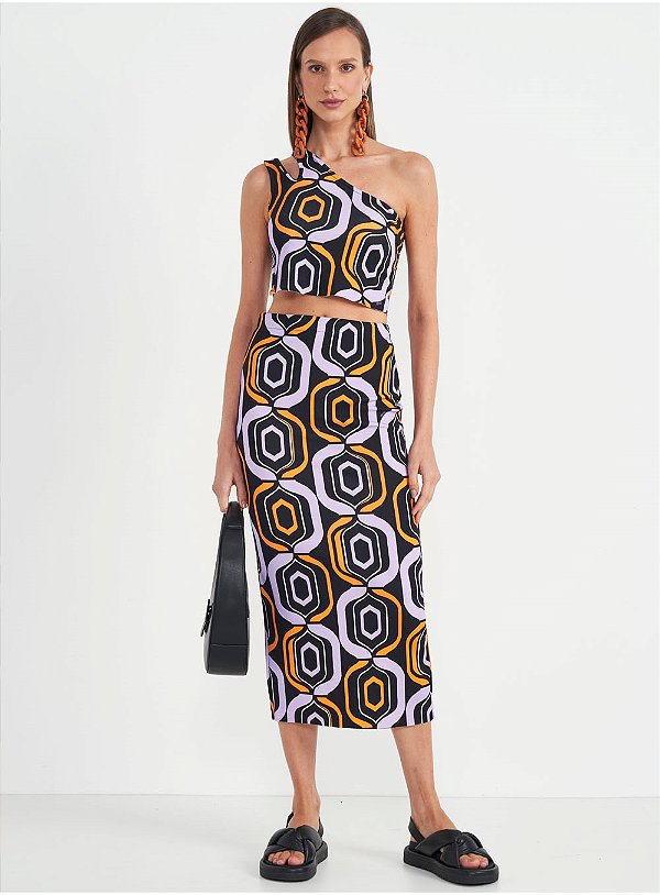 Saia Colcci Midi Slim Estampada M - Izibida