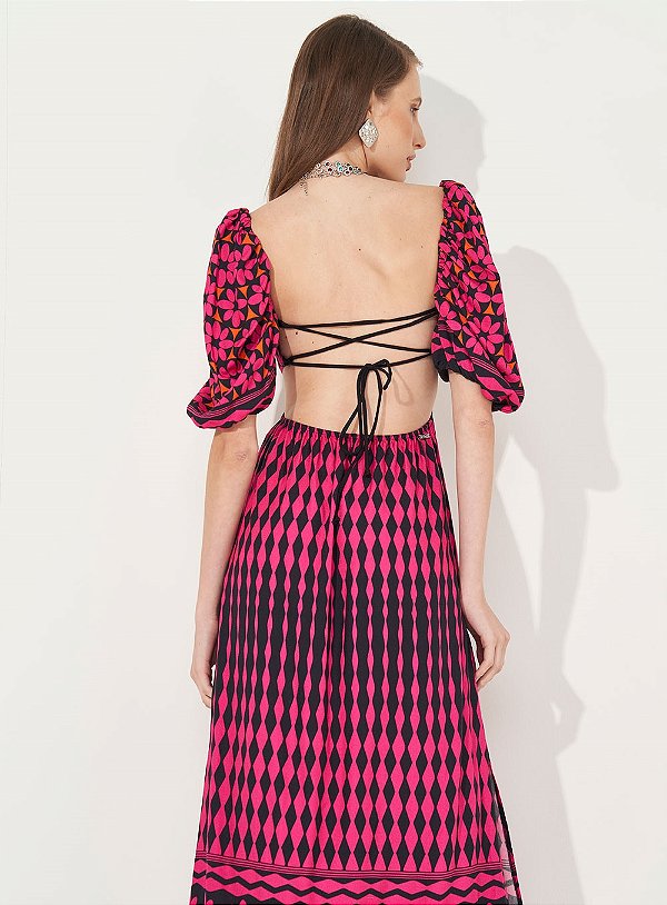 Vestido Colcci Midi Com Mangas Bufantes Flores Power M - Izibida