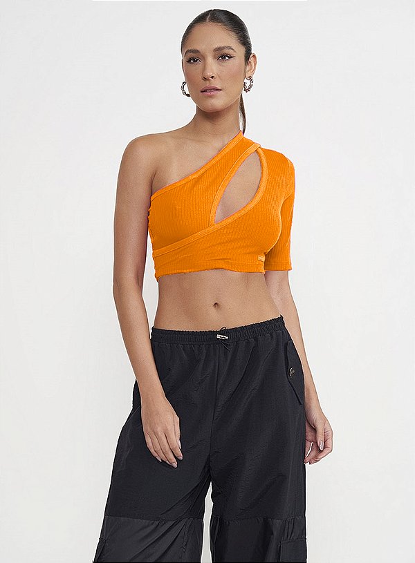 Blusa Colcci Canelada Assimétrica Sport Style Laranja - Izibida