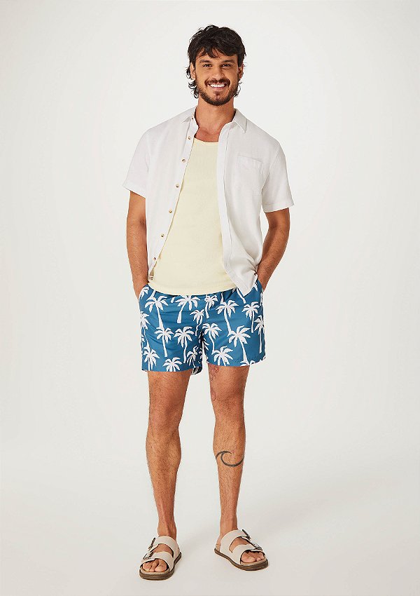 Shorts Praia Masculino Regular Estampado AZUL - Hering