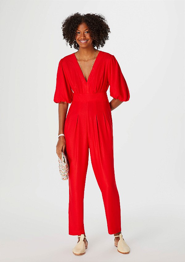 Macacão Longo Feminino Em Crepe De Viscose Vermelho - Hering