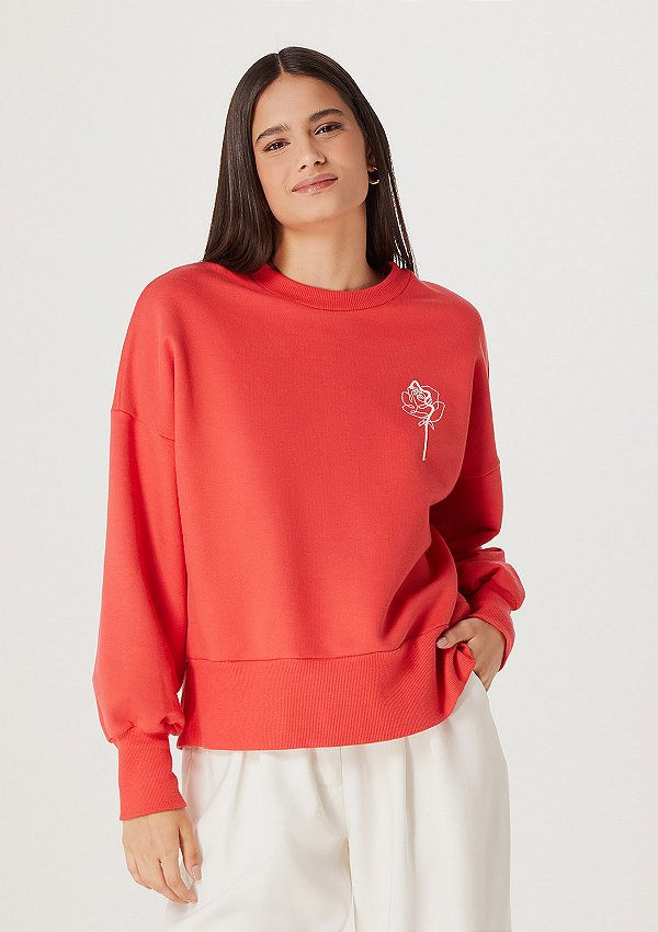 Blusão Feminino Em Moletom Com Bordado VERMELHO - Hering