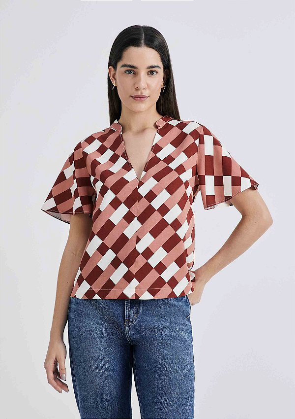 Blusa Feminina Manga Evasê Estampada Em Viscolinho Vinho - Hering