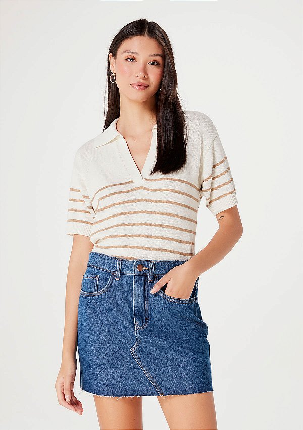 Saia Jeans Cintura Alta Barra A Fio Indigo - Hering