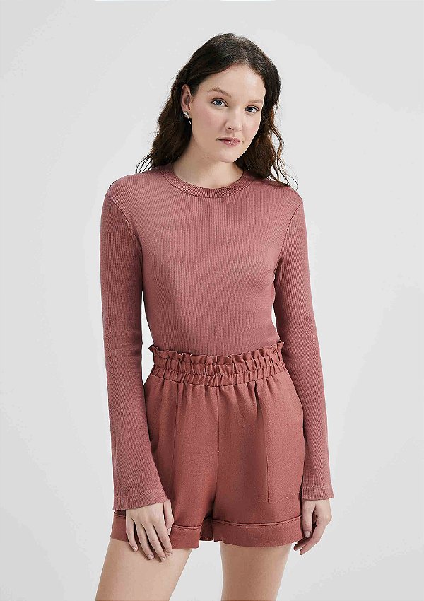 Blusa Feminina Manga Longa Flare Em Ribana Estonada Vinho - Hering