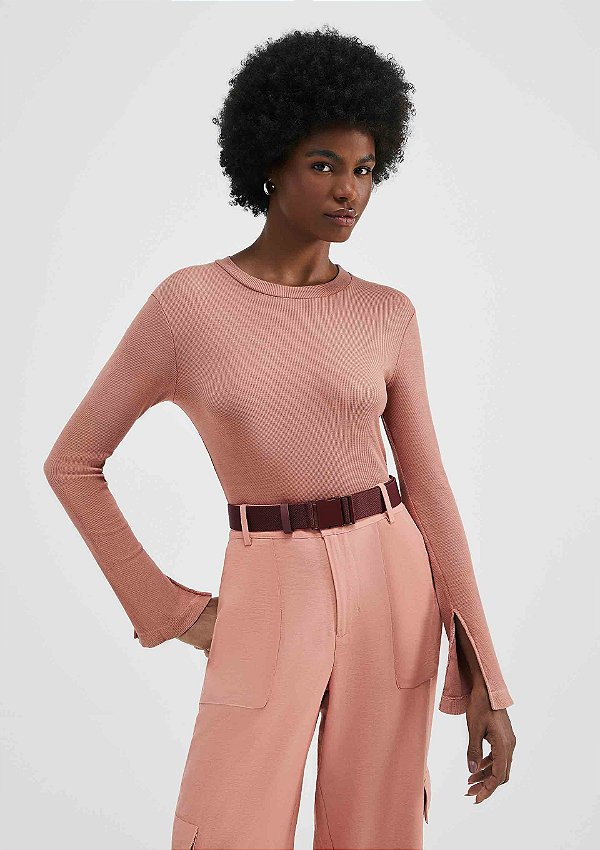 Blusa Feminina Manga Longa Flare Em Ribana Estonada Marsala - Hering