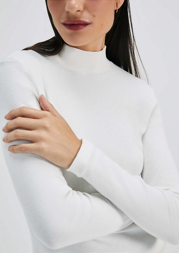 Blusa Básica Feminina Com Gola Alta Em Ribana Off White- Hering