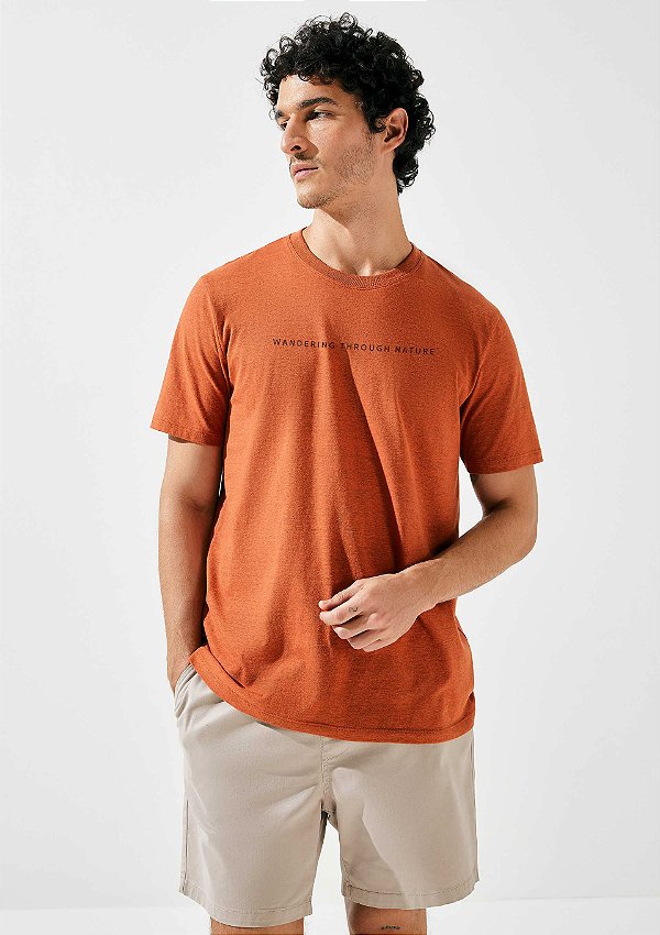 Camiseta Masculina Manga Curta Com Estampa Laranja - Hering