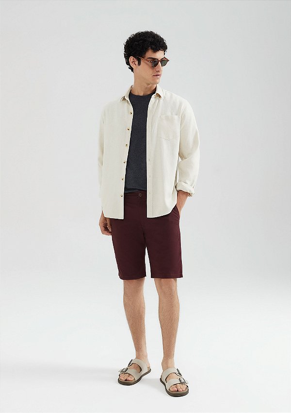 Bermuda Básica Hering Masculina Chino Vinho